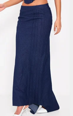 Outlet PrettyLittleThing Tall Pleat Detail Maxi Denim Skirt Dark Indigo