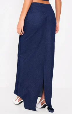 Outlet PrettyLittleThing Tall Pleat Detail Maxi Denim Skirt Dark Indigo