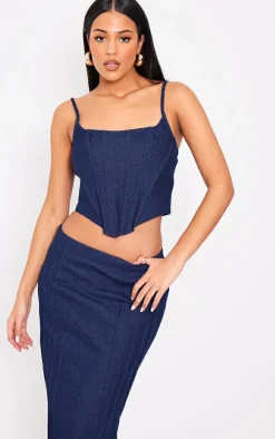 Outlet PrettyLittleThing Tall Pleat Detail Maxi Denim Skirt Dark Indigo