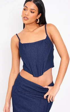 Outlet PrettyLittleThing Tall Pleat Detail Maxi Denim Skirt Dark Indigo