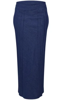 Outlet PrettyLittleThing Tall Pleat Detail Maxi Denim Skirt Dark Indigo
