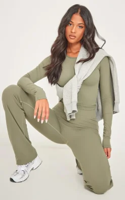Sale PrettyLittleThing Tall Snatched Sculpt Flared Pants Dark Olive