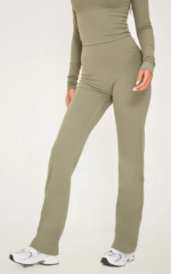 Sale PrettyLittleThing Tall Snatched Sculpt Flared Pants Dark Olive