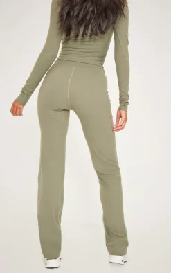 Sale PrettyLittleThing Tall Snatched Sculpt Flared Pants Dark Olive