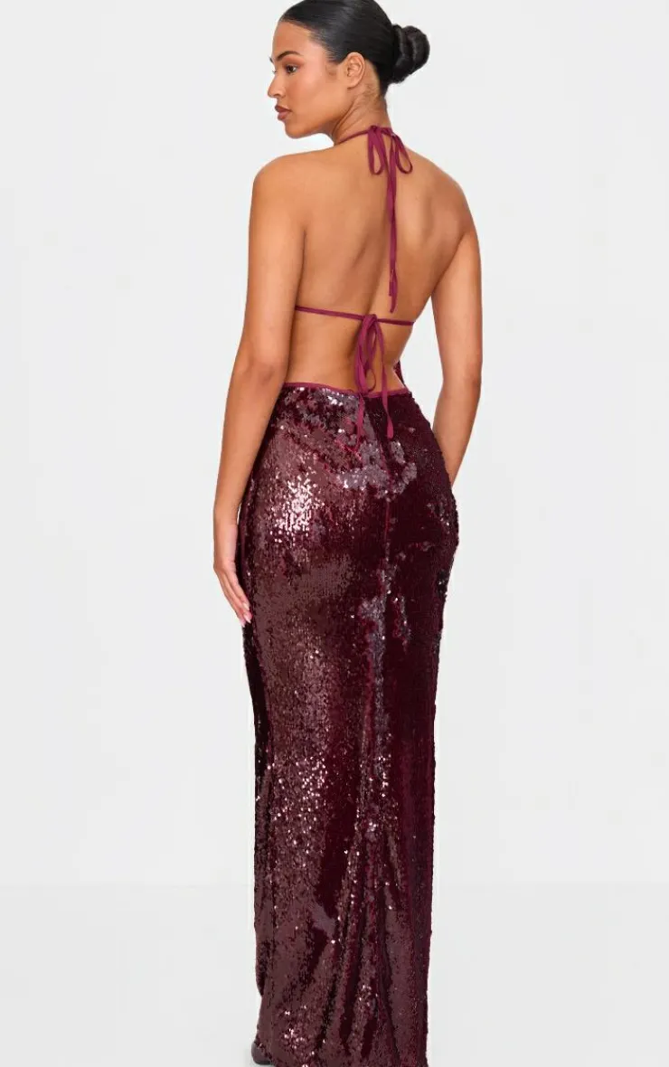 Tall Sequin Plunge Halter Neck Maxi Dress-PrettyLittleThing Clearance