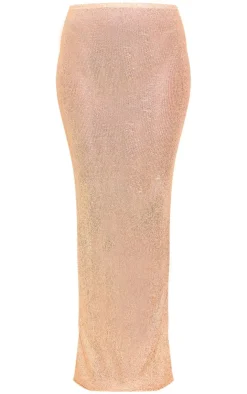 PrettyLittleThing Tall Sequin Detail Knitted Maxi Skirt Gold