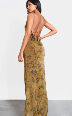 Tall Devore Cowl Neck Lace Up Back Maxi Dress-PrettyLittleThing