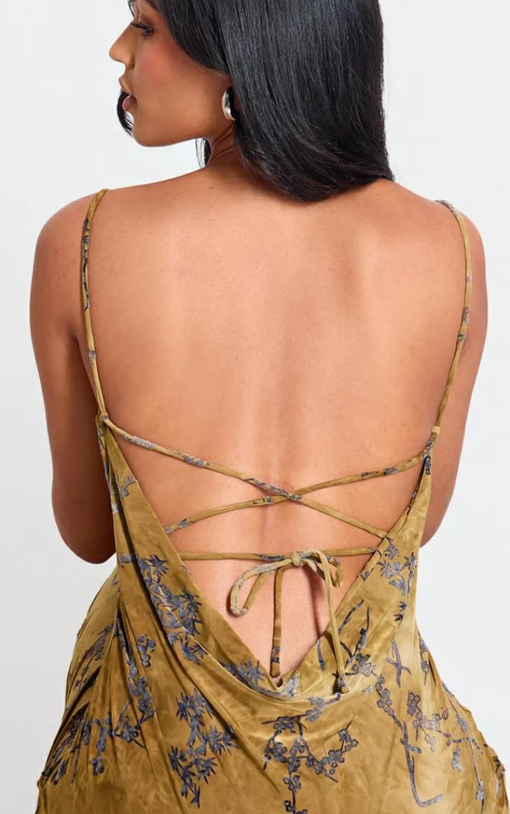 Tall Devore Cowl Neck Lace Up Back Maxi Dress-PrettyLittleThing