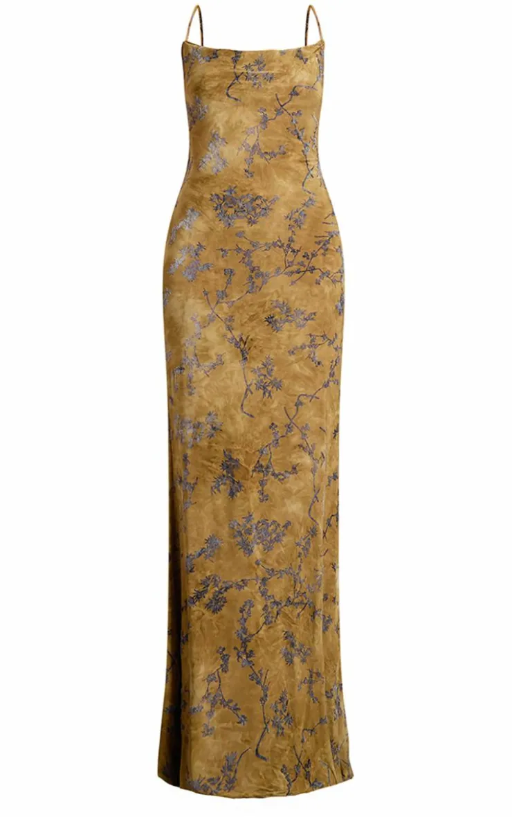 Tall Devore Cowl Neck Lace Up Back Maxi Dress-PrettyLittleThing
