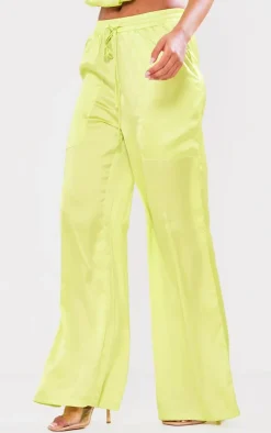 PrettyLittleThing Tall Drawstring Satin Pants Green