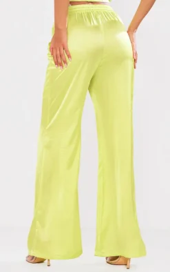 PrettyLittleThing Tall Drawstring Satin Pants Green