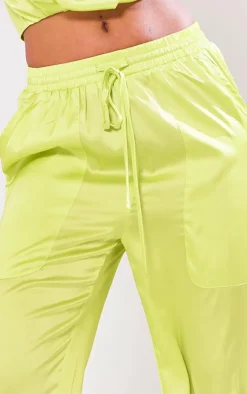 PrettyLittleThing Tall Drawstring Satin Pants Green