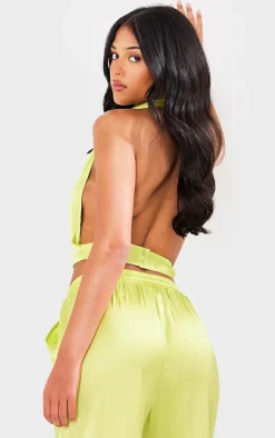 New PrettyLittleThing Tall Satin Cowl Neck Top Green