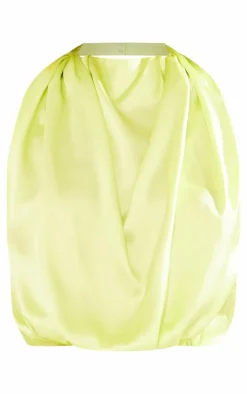 New PrettyLittleThing Tall Satin Cowl Neck Top Green