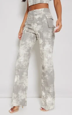 Sale PrettyLittleThing Tall Acid Wash Cargo Pants Grey