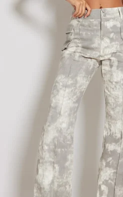 Sale PrettyLittleThing Tall Acid Wash Cargo Pants Grey