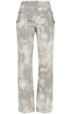 Sale PrettyLittleThing Tall Acid Wash Cargo Pants Grey