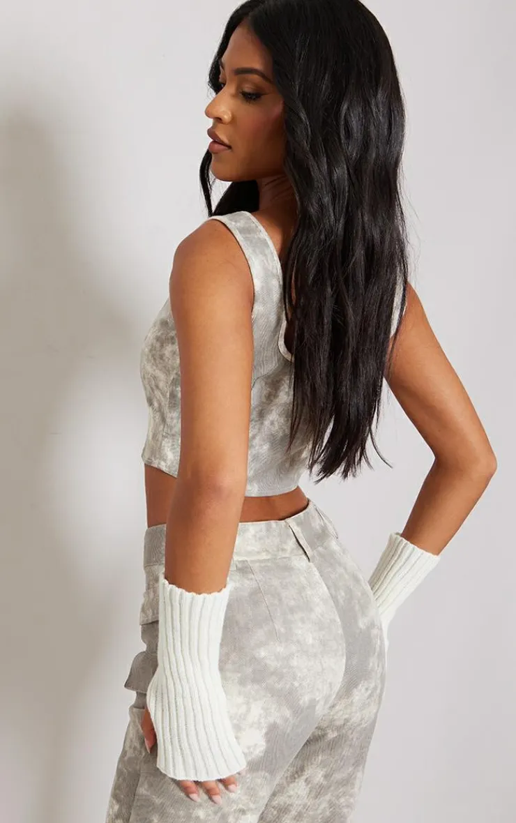 PrettyLittleThing Tall Acid Wash Hook And Eye Corset Top Grey