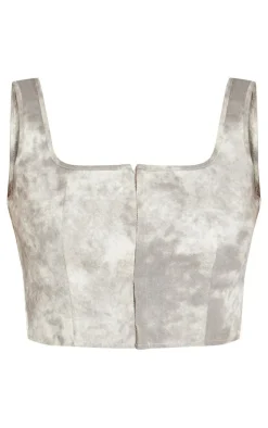 PrettyLittleThing Tall Acid Wash Hook And Eye Corset Top Grey