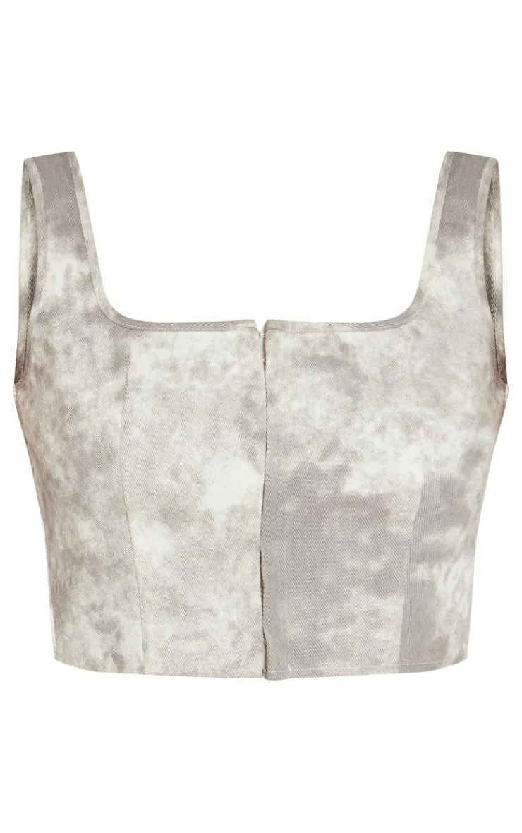 PrettyLittleThing Tall Acid Wash Hook And Eye Corset Top Grey