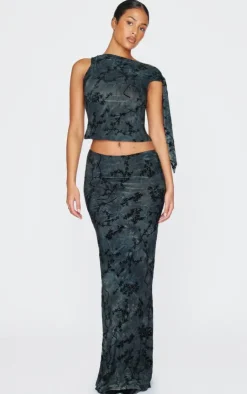 PrettyLittleThing Tall Devore Maxi Skirt Grey