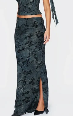 PrettyLittleThing Tall Devore Maxi Skirt Grey