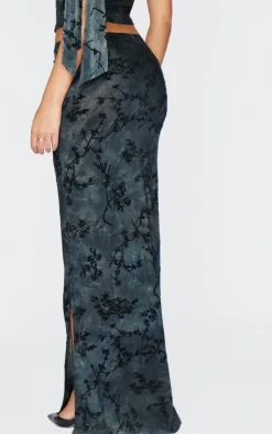 PrettyLittleThing Tall Devore Maxi Skirt Grey