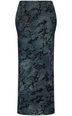PrettyLittleThing Tall Devore Maxi Skirt Grey