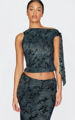 Outlet PrettyLittleThing Tall Devore Twist Detail Top Grey