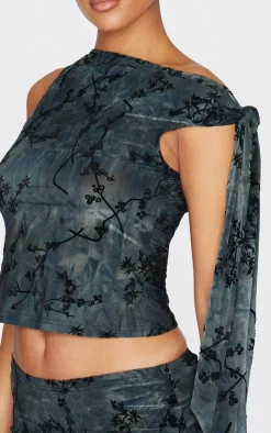 Outlet PrettyLittleThing Tall Devore Twist Detail Top Grey