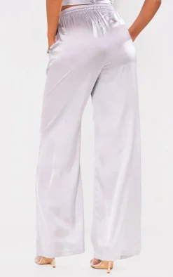Online PrettyLittleThing Tall Drawstring Satin Pants Grey