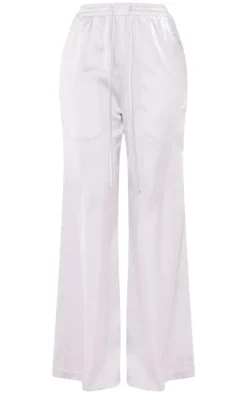 Online PrettyLittleThing Tall Drawstring Satin Pants Grey