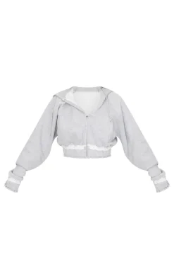 PrettyLittleThing Grey Sweatsuits*Tall Distressed Hem Cropped Zip Up Hoodie