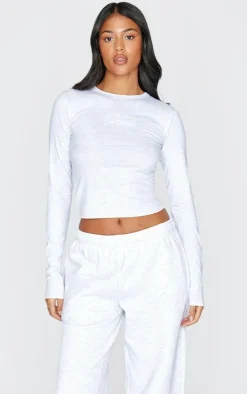 Discount PrettyLittleThing Tall Embossed Studio Archives Long Sleeve T Shirt Grey Marl