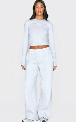 Discount PrettyLittleThing Tall Embossed Studio Archives Wide Leg Sweatpants Grey Marl