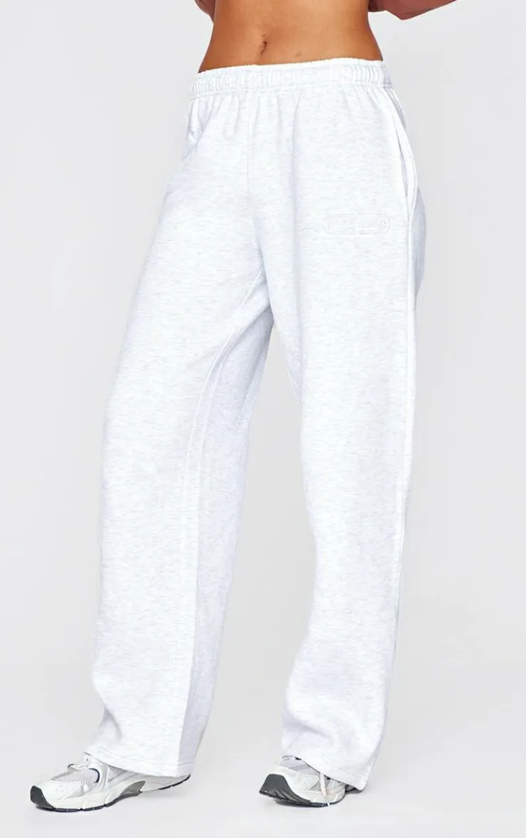 Discount PrettyLittleThing Tall Embossed Studio Archives Wide Leg Sweatpants Grey Marl