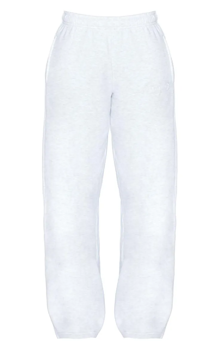 Discount PrettyLittleThing Tall Embossed Studio Archives Wide Leg Sweatpants Grey Marl