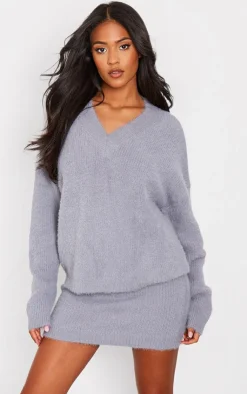 PrettyLittleThing Knitted Two Piece Sets*Tall Fluffy Knitted V Neck Sweater