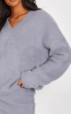 PrettyLittleThing Knitted Two Piece Sets*Tall Fluffy Knitted V Neck Sweater
