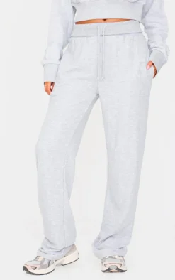 New PrettyLittleThing Tall Fold Over Straight Leg Sweatpants Grey Marl