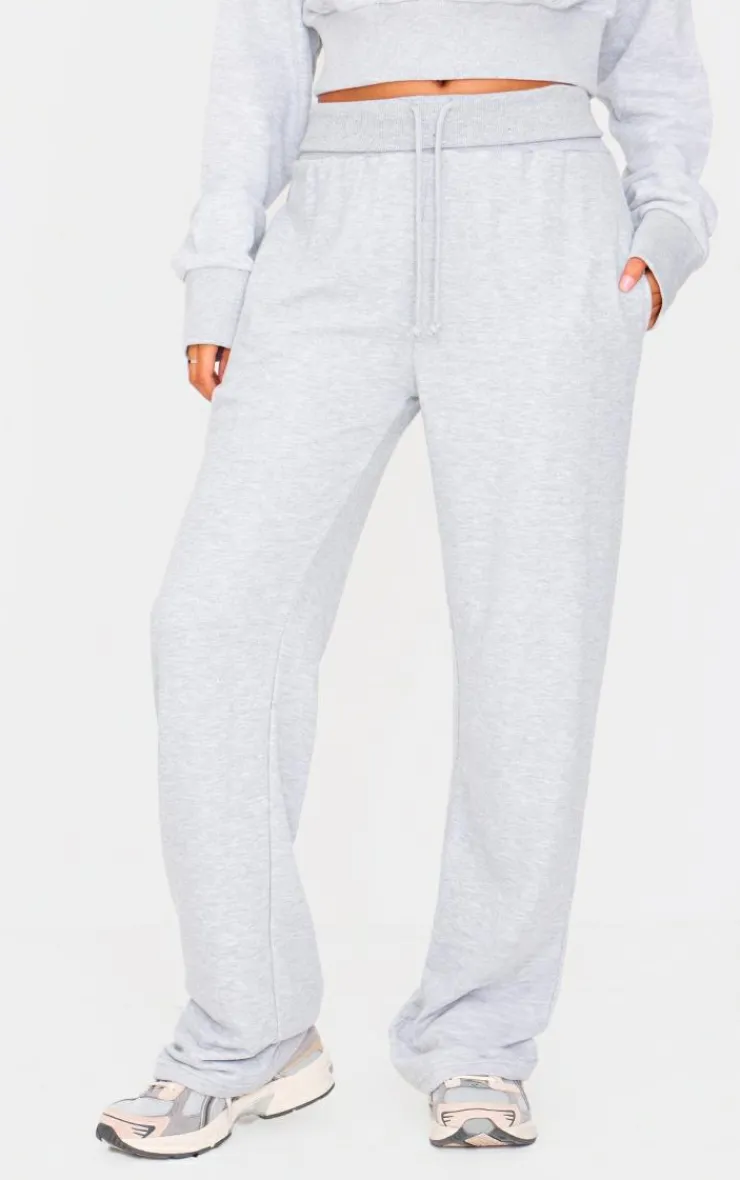 New PrettyLittleThing Tall Fold Over Straight Leg Sweatpants Grey Marl