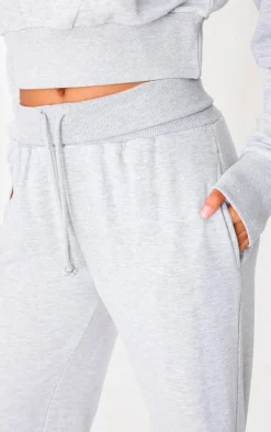 New PrettyLittleThing Tall Fold Over Straight Leg Sweatpants Grey Marl