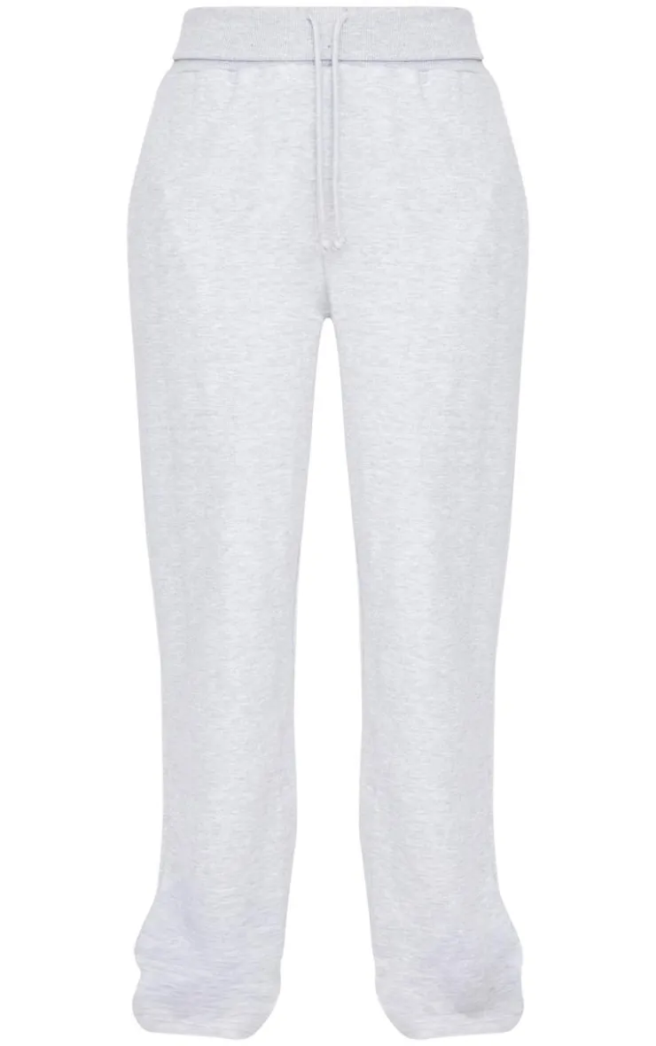 New PrettyLittleThing Tall Fold Over Straight Leg Sweatpants Grey Marl