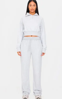 Tall Grey Marl Half Zip Cropped Sweatshirt
