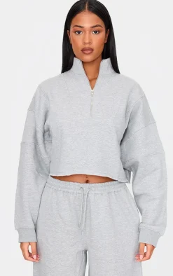 PrettyLittleThing Grey Sweatsuits*Tall Half Zip Crop Sweatshirt