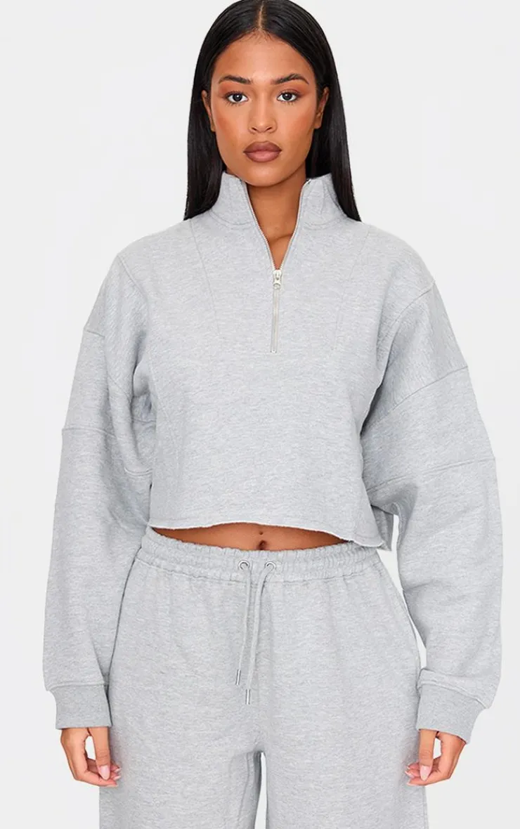 PrettyLittleThing Grey Sweatsuits*Tall Half Zip Crop Sweatshirt