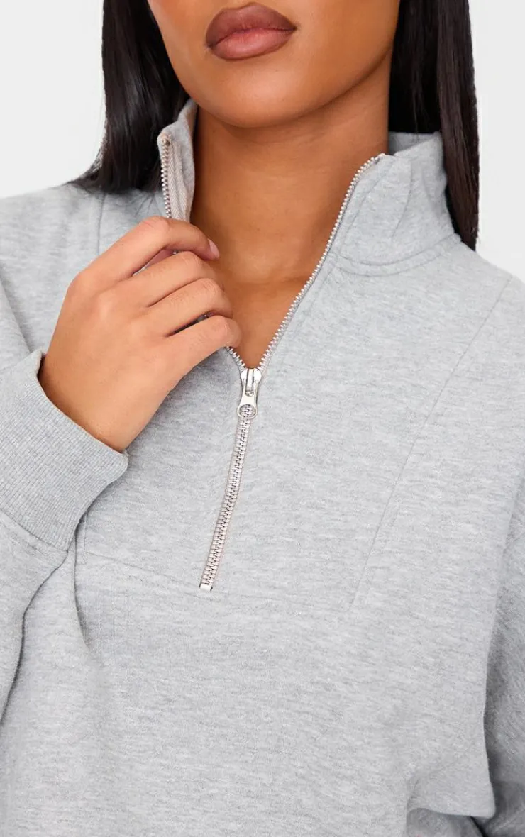PrettyLittleThing Grey Sweatsuits*Tall Half Zip Crop Sweatshirt