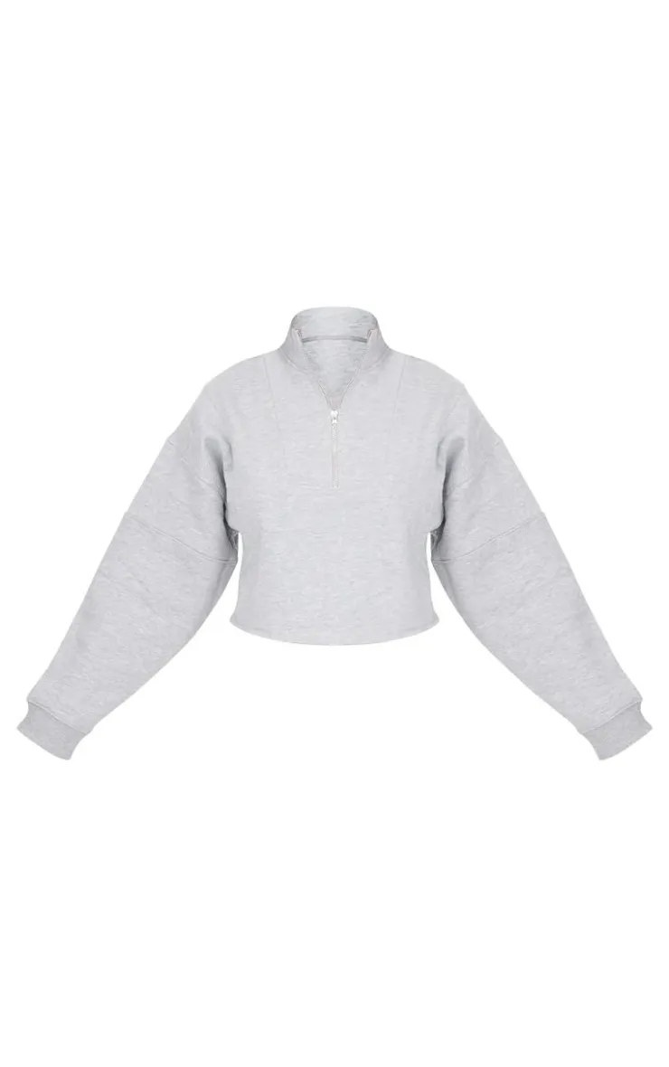 PrettyLittleThing Grey Sweatsuits*Tall Half Zip Crop Sweatshirt