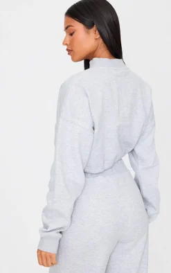 Outlet PrettyLittleThing Tall High Neck Tie Waist Crop Sweatshirt Grey Marl