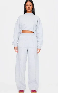 Outlet PrettyLittleThing Tall High Neck Tie Waist Crop Sweatshirt Grey Marl
